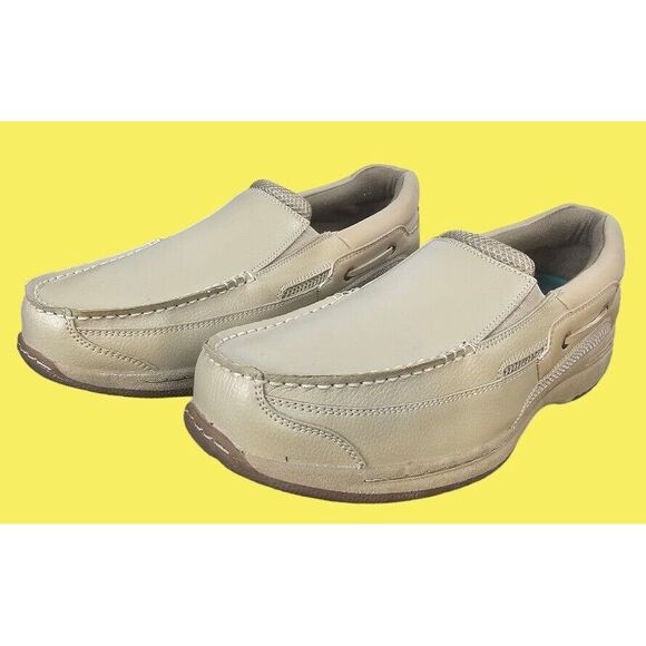 Dr Scholls Leather Slip On Loafer Shoes Sneakers Mens Sz 10D Wide‎ Beige - Picture 1 of 15